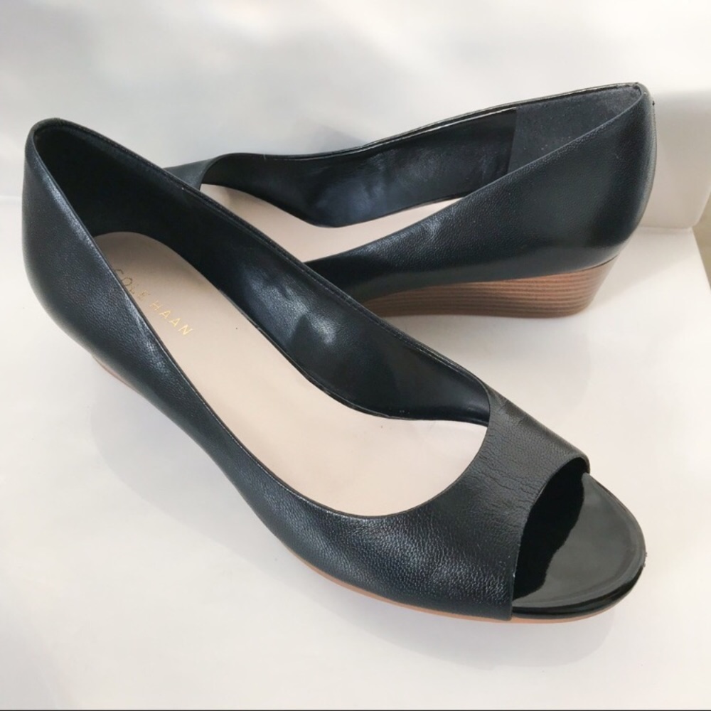 Cole Haan Black Leather Wedges Size 7